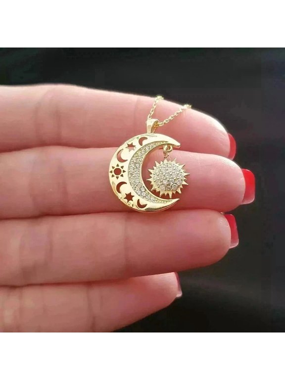 2CT Round Cut Lab Created Diamond Women's Moon Pendant 14K Yellow Gold Plated