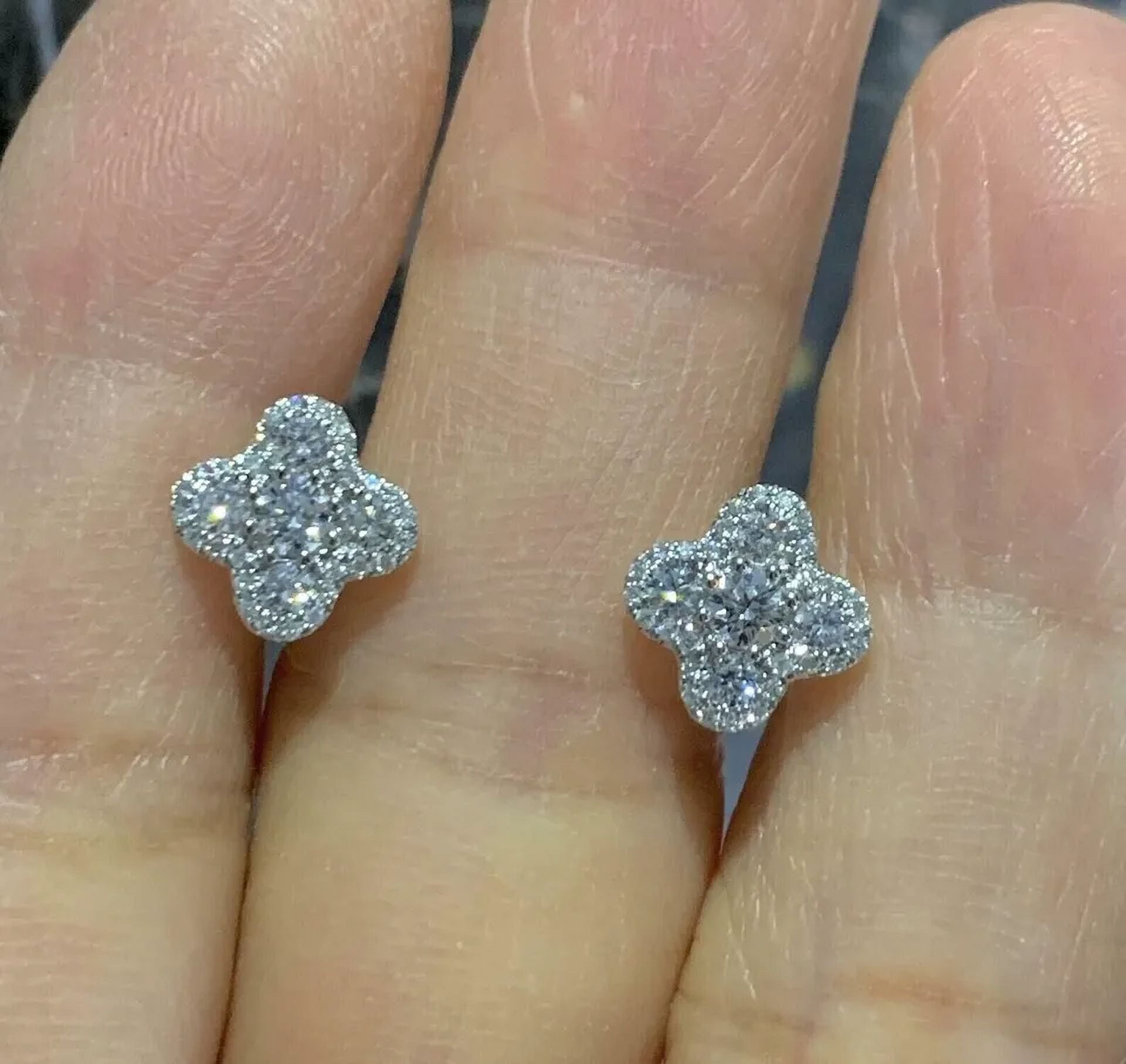 NEW LATEST ENTERPRISES 2CT Round Cut Lab Created Diamond Women's Stud Earrings 14K White Gold Plated
