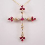 2CT Round Cut Lab-Created Pink Ruby Women Cross Pendant 14K Yellow Gold Plated