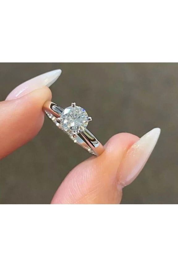 2CT Round Cut Lab Created VVS1/D Diamond Solitaire Ring Women's 14K White Gold Plated 925 Silver