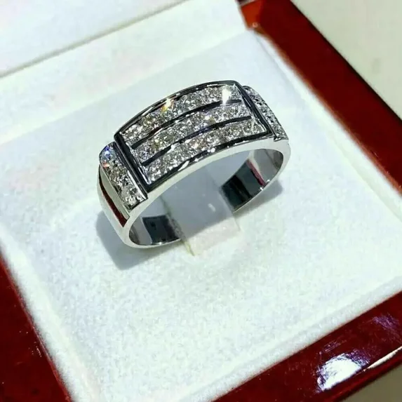 2CT Round Cut Moissanite Men's Wedding Band Engagement Ring 14k White Gold Plated