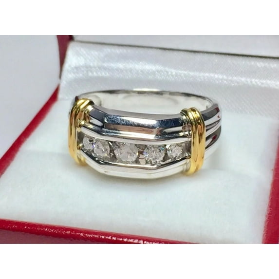 2CT Round Cut Simulated Diamond Five Stone Men's Engagement Ring 14K White Gold Plated 925 Silver