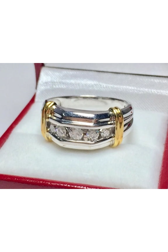 2CT Round Cut Simulated Diamond Five Stone Men's Engagement Ring 14K White Gold Plated 925 Silver