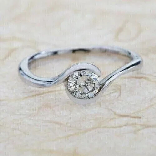 2CT Round Cut Simulated Diamond Pretty Engagement Ring 14k White Gold ...