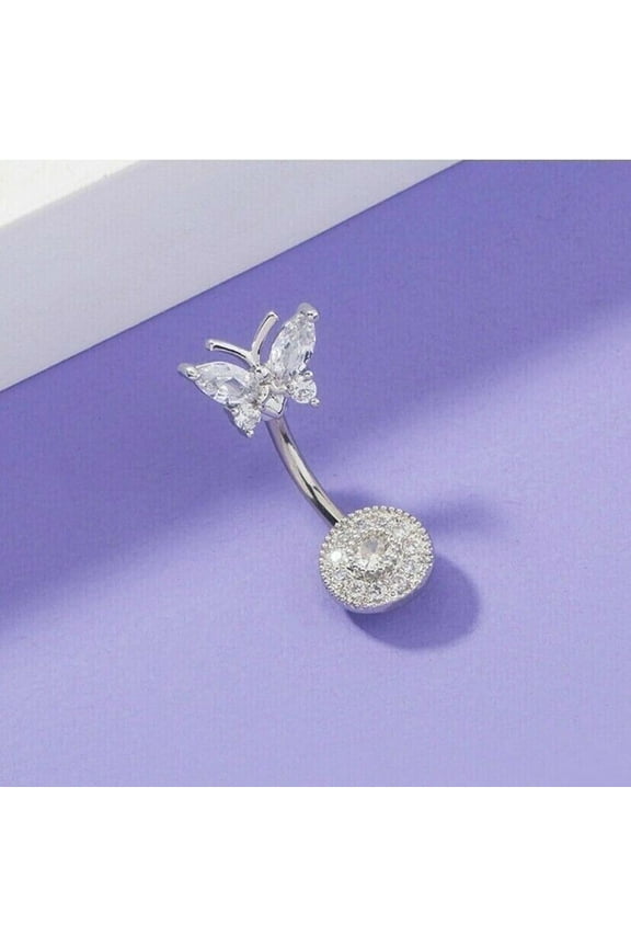 2CT Round Cut Simulated Diamond Women's Birthday Gift Belly Button 14k White Gold Plated