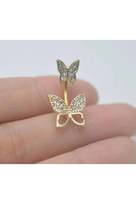 2CT Round Cut Simulated Diamond Women's Butterfly Shape Gift Body Pricing Belly Button 14K Yellow Gold Plated