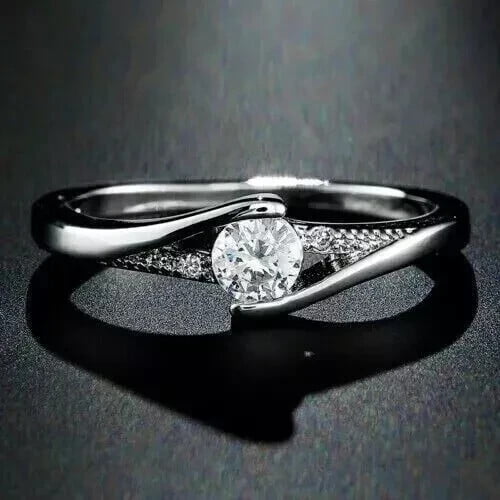 2CT Round Cut Simulated Diamond Women's Engagement Ring 14K White Gold Plated