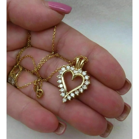 2CT Round Cut Simulated Diamond Women's Heart Pendant Necklace For Womens 14K Yellow Gold Plated