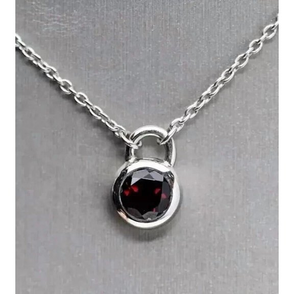 2CT Round Cut Simulated Red Garnet Women's Birthday Gift Lock Chain Fancy Pendant 14K White Gold Plated 18"inch