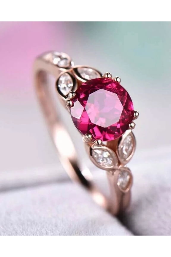 2CT Round Cut Simulated Red Ruby Women's Engagement Gift Ring 14K Rose Gold Plated