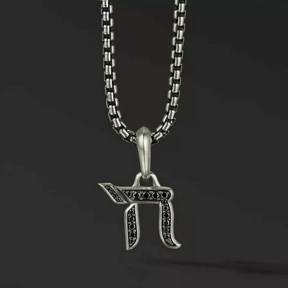 2CT Round Lab-Created Diamond Jewish Men's Chai Pendant in 14K Black Gold Plated