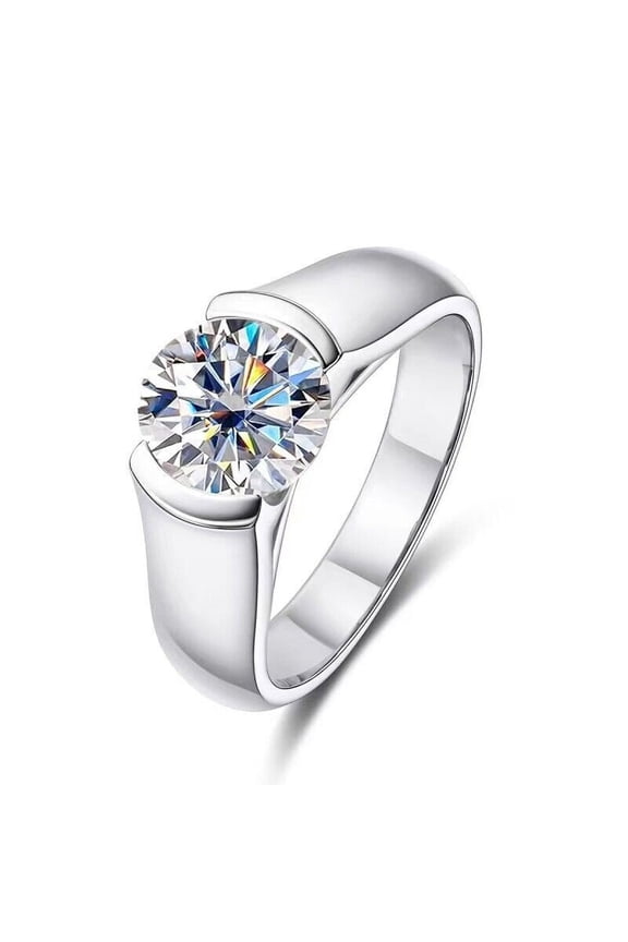 2CT Round Moissanite Solitaire Ring Women Men GRA 925 Sterling Silver Pass Test