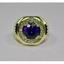 2CT Round Simulated Blue Tanzanite Diamond Men's Ring 14K Yellow Gold Plated