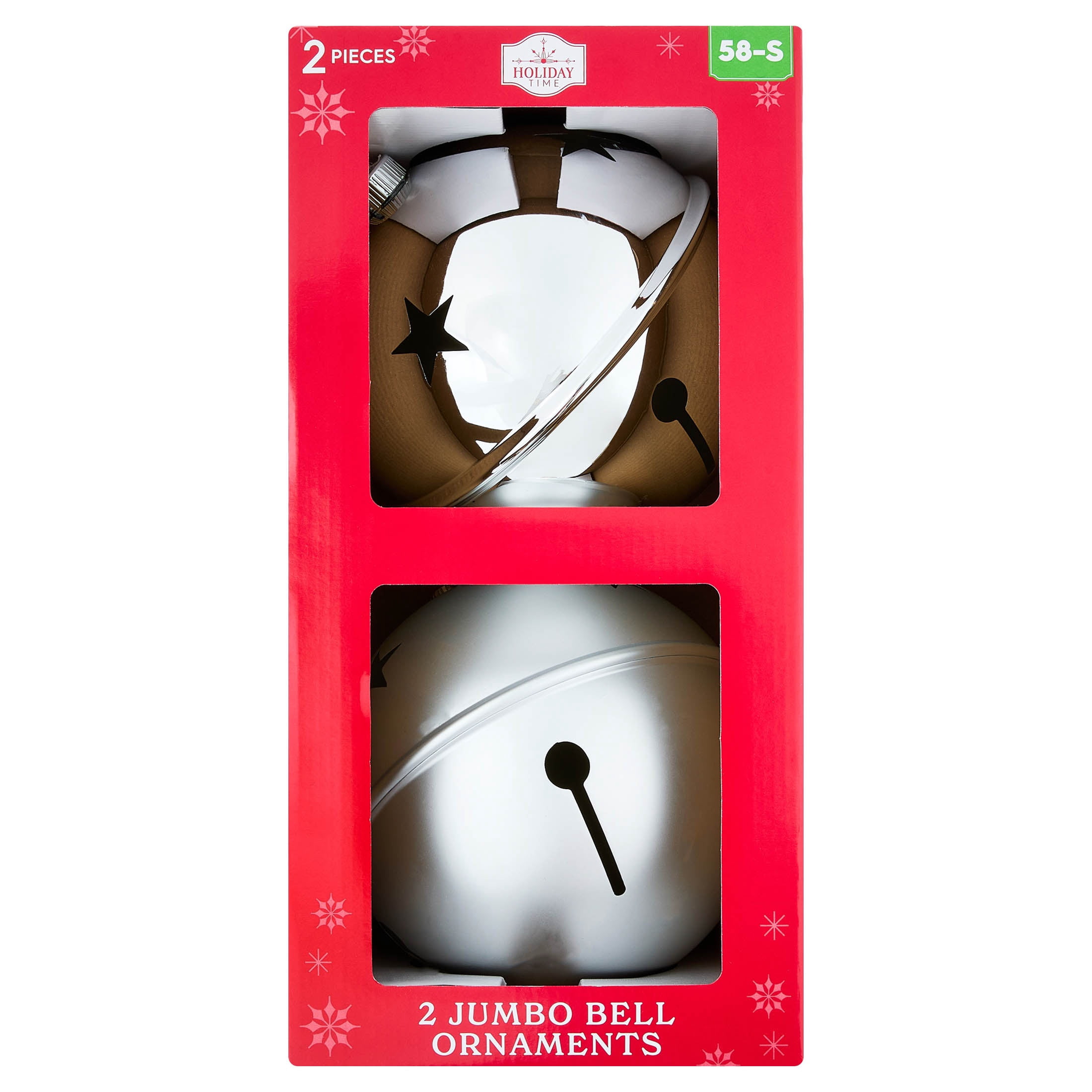 2-Count Silver Jumbo Bell Shatterproof Christmas Ornaments, 8", by Holiday Time