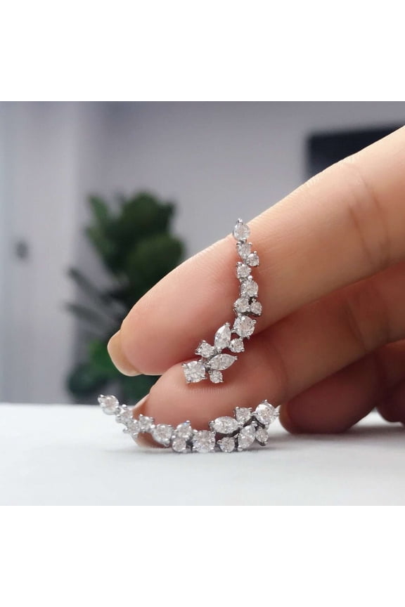 2CT Simulated Diamond 925 Silver Ear Climber Earrings 14k White Gold Plated