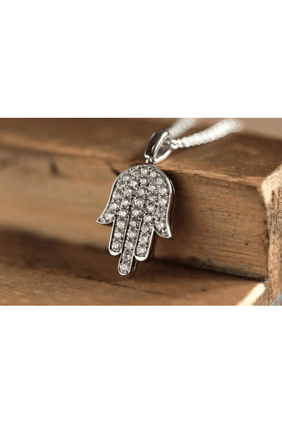 2CT Simulated Diamond 925 Silver Hamsa Pendant 14k White Gold Plated