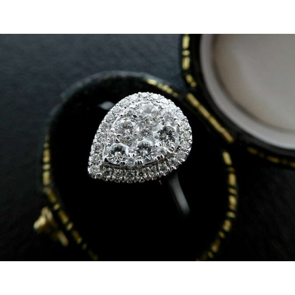 2CT Simulated Diamond 925 Silver Teardrop Shape Engagement Ring 14k White Gold Plated