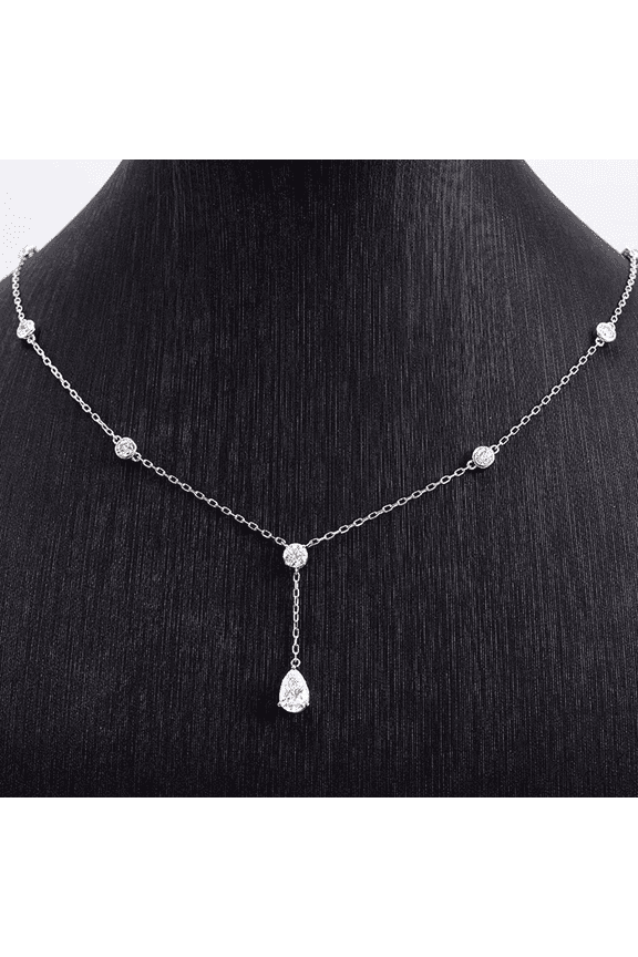 2CT Simulated Diamond 925 Silver lariat Teardrop Necklace In 14K White Gold Plated