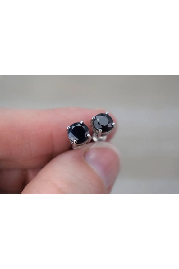 2CT Solitaire Black Diamond Stud Earrings for Women, 14K White Gold Plated 925 Sterling Silver, Push Back Classic Jewelry Gift
