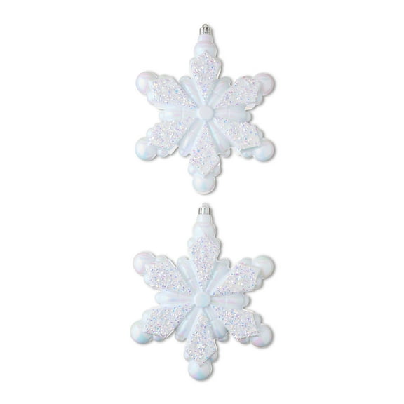 2-Count Iridescent White Snowflake Shatterproof Christmas Ornaments, 7.87 in, by Holiday Time