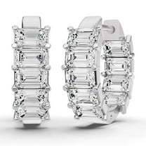 2CTW Lab Grown Emerald Cut Diamond East-West Fancy Hoop Earrings in 14K White Gold