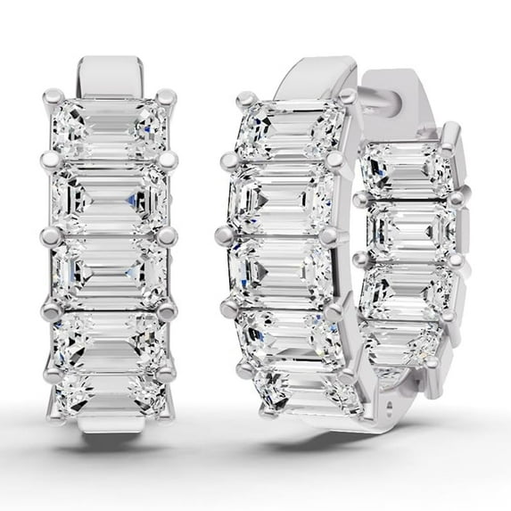 2CTW Lab Grown Emerald Cut Diamond East-West Fancy Hoop Earrings in 14K White Gold