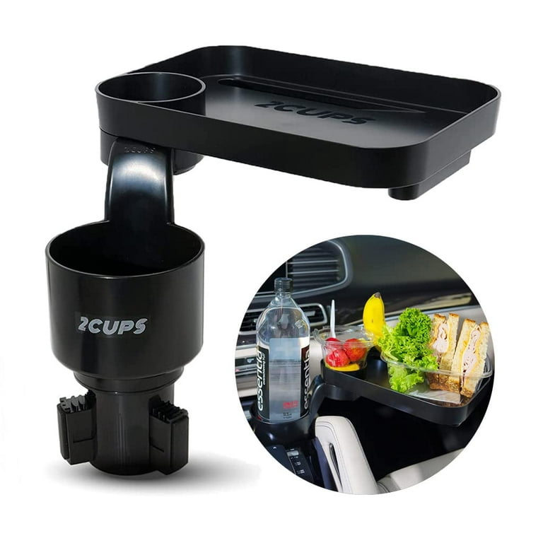 2CUPS Car Cup Holder Expander and Attachable Tray, Fits Yeti / Hydroflasks  / Nalgene 16-40 oz. Dual Cup Holder with Adjustable Swivel Tray. Organizer  Table for car, Truck, Automotive 