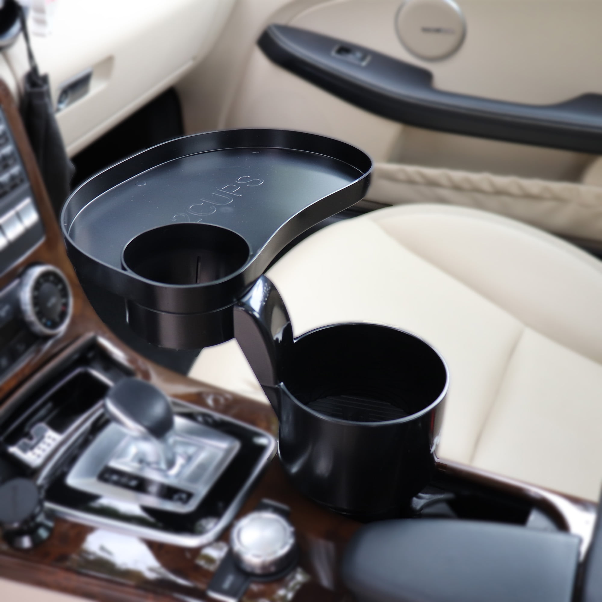 2CUPS Car Cup Holder Expander and Oval Tray Set [Used Like New - Matt Black]