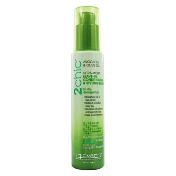 2Chic Avocado & Olive Oil Ultra-Moist Leave-In Conditioning & Styling Elixir - 4 fl. oz. by Giovanni (pack of 2)