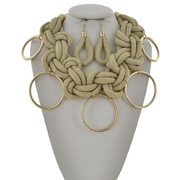 2Chique Boutique 2Chique Boutique Women's Gold Tone Metallic Fabric Statement Necklace & Earring Set
