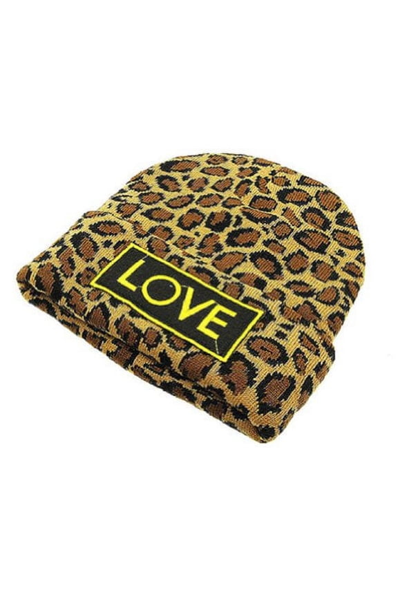 Men's Cheetah Pattern Beanie 100% Polyester O/S Brown/ Animal Print