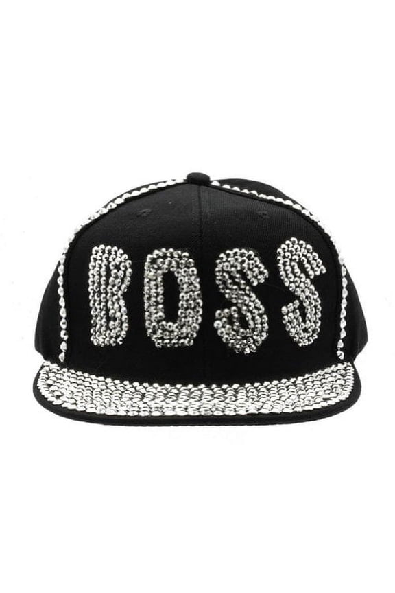 Men's Trendy Silver Metal Beaded Snapback Cap O/S Black