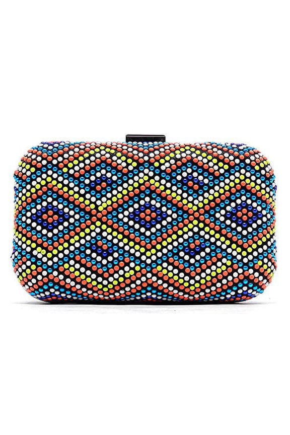 Multicolored Acrylic Studded Evening Bag with Straps