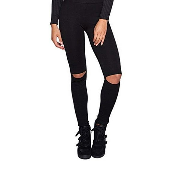 2Chique Boutique Women's Black High Waisted Leggings with Knee Cut Out Detail (small)