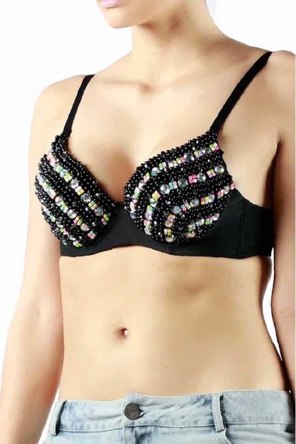 Women's Black and Rhinestone Fashion Bra