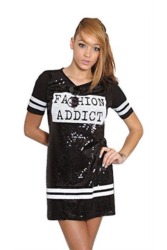 Women's Black and White Sequins Shirt Dress (large)