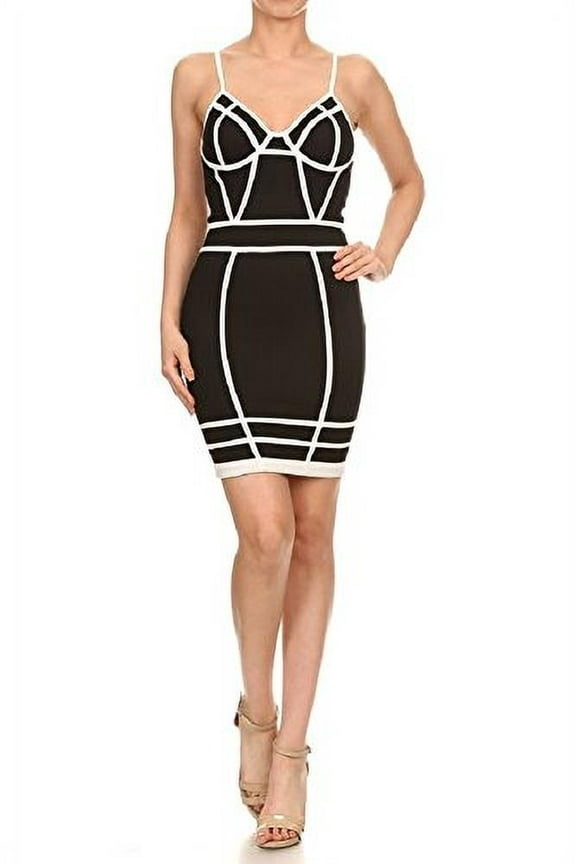 Women's Black and White Sleeveless Corset Style Mini Dress (medium)