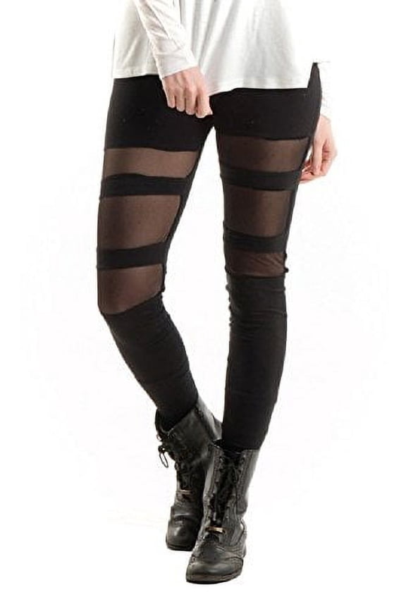 Women's Black with Mesh Insert Full Length Leggings (medium)