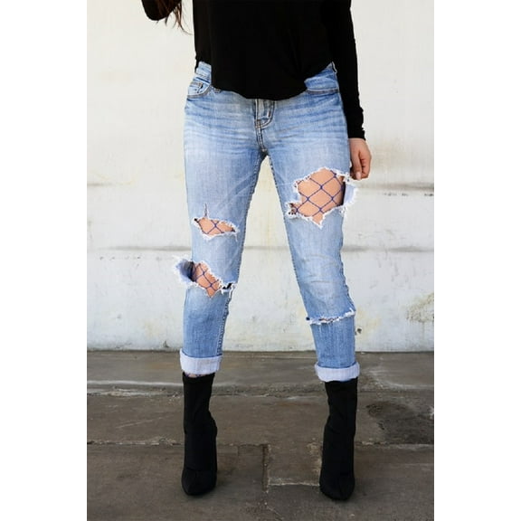 2Chique Boutique Women's Blue Single Line Fishnet Pantyhose