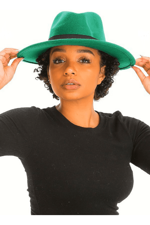 Women's Boho Chic Black Band Wide Brim Panama Style Fedora