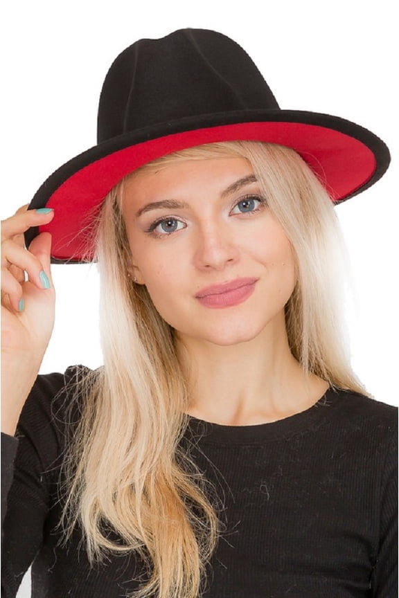 Women's Boho Chic Solid Red Lined Wide Brimmed Panama Style Felt Hat