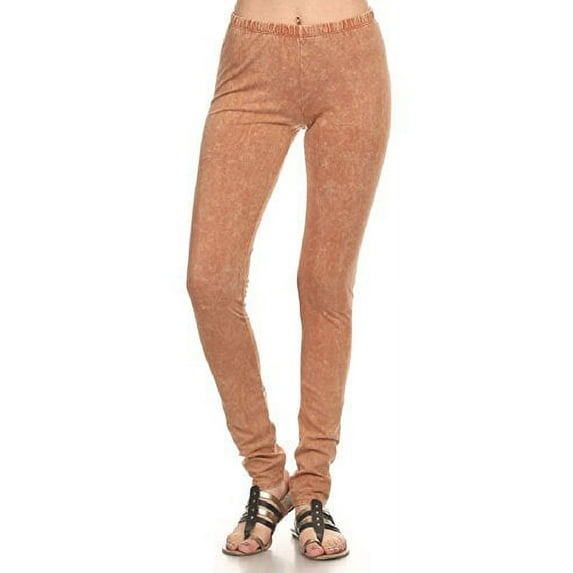 2Chique Boutique Women's Camel Color Mineral Washed Leggings with Elastic Waistband (small)