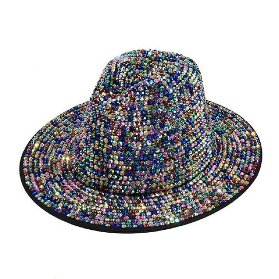 2Chique Boutique Women's Extra Bling Rhinestone Embellished Wide Brim Fedora Hat, Multicolor