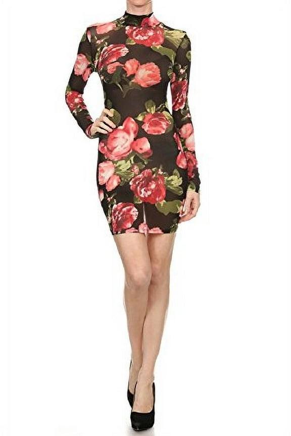 Women's Floral Print Semi Sheer Mini Dress (large)