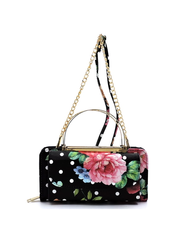 Women's Flower Top Handle Cross Body Clutch Wallet