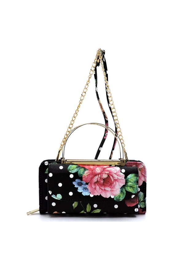 Women's Flower Top Handle Cross Body Clutch Wallet