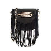 2Chique Boutique Womens Fringe Cross Body Bag Black