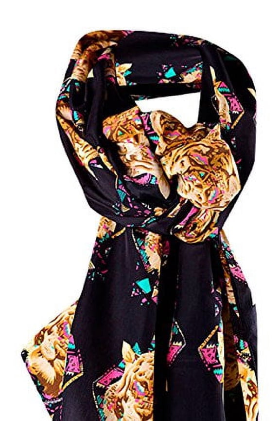 Women's Funky Tiger Face Print Fashion Scarf (Black)