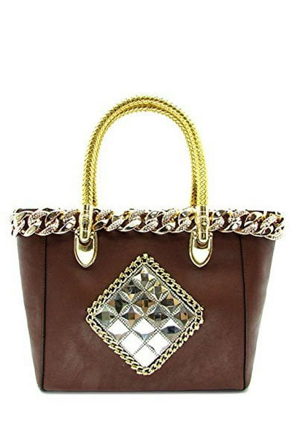 Women's Gold Chain & Rhinestone Tote Bag (Taupe)