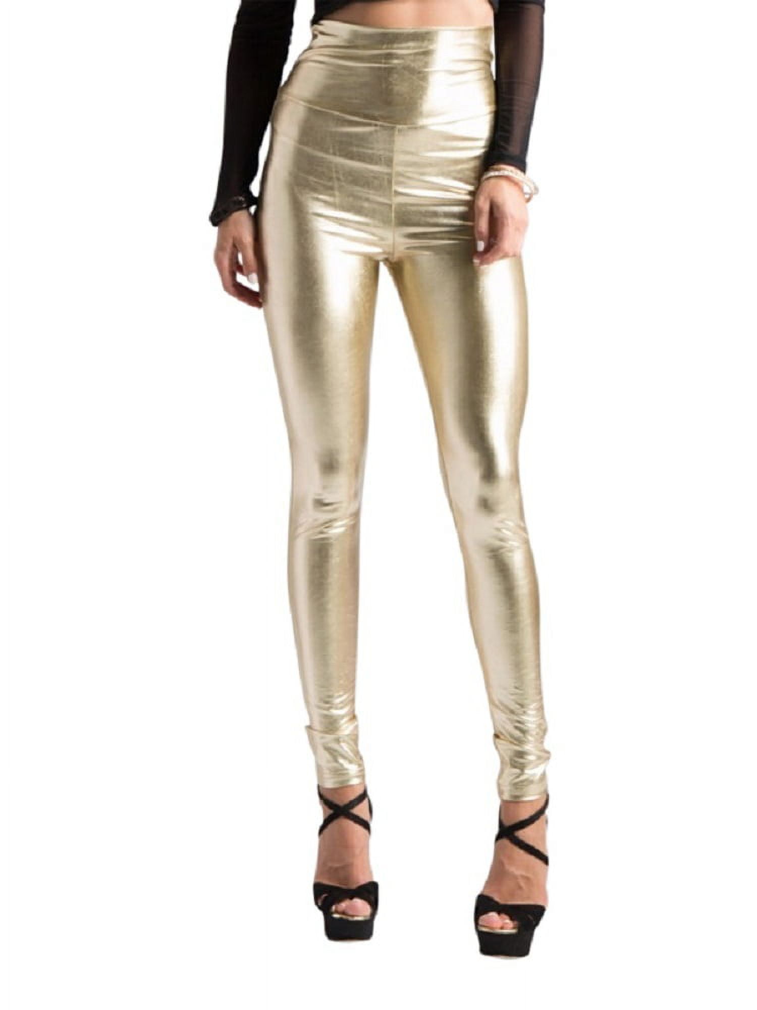 2Chique Boutique Women's Gold High Waist Faux Leather Leggings